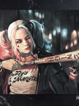 LuckyCat's DC Harley Quinn Hot Sexy Hand drawing with colored pencil