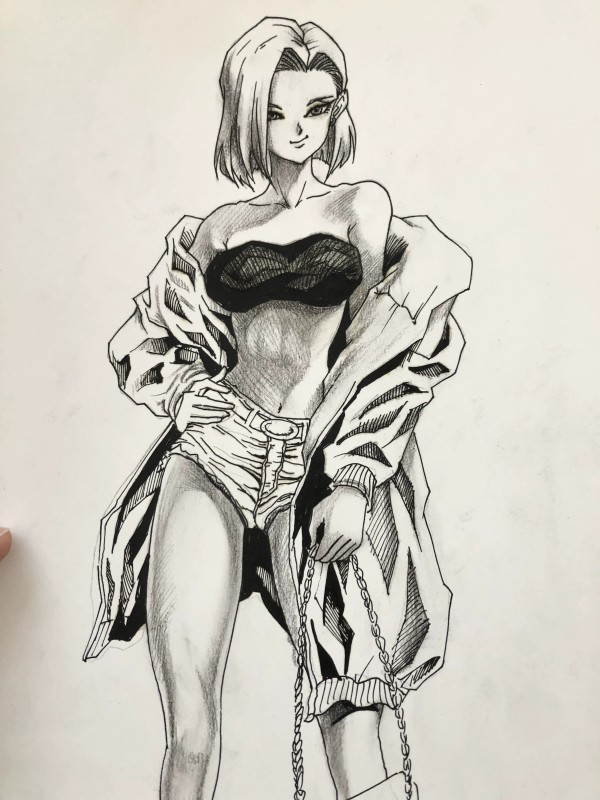 Jiji's Dragon Ball Android 18 Hot Sexy Hand drawing with pencil