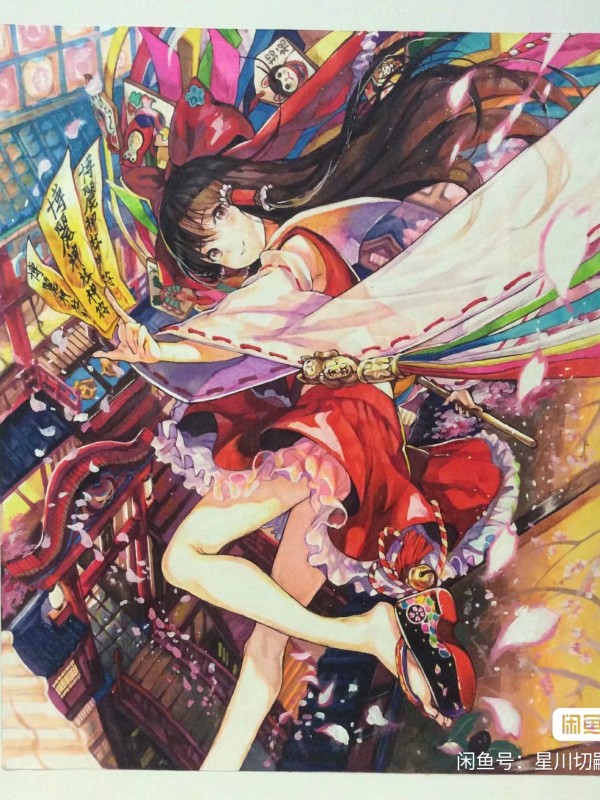 XinChuan's Fuzichoco Oriental Project Perfect Cherry Blossom Hakurei Reimu Hot Sexy Hand drawing with colored pencil
