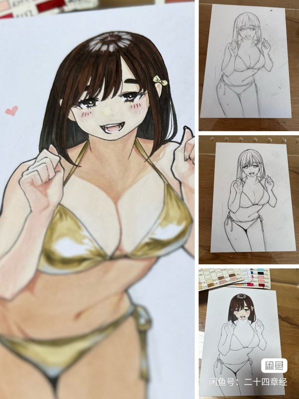 24's Bikini girl Hot Sexy Hand drawing with marker