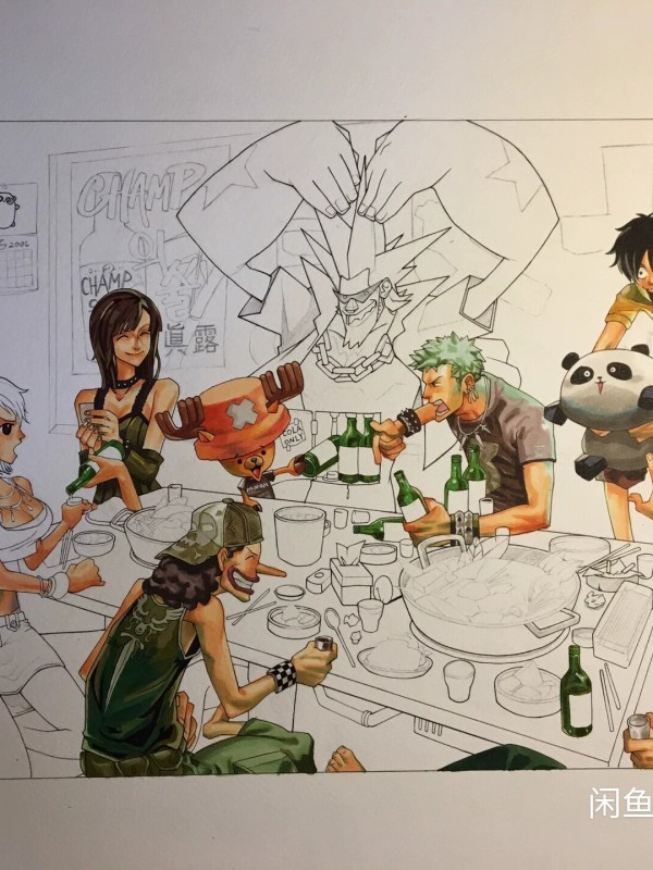 Manbo's ONE PIECE Huge Family Portrait Hand drawing with marker 2