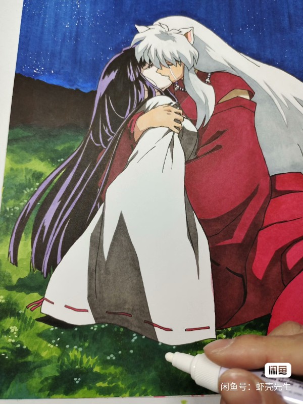 XiaKe's Inuyasha kiss Kikyo goodbye Hand drawing with marker