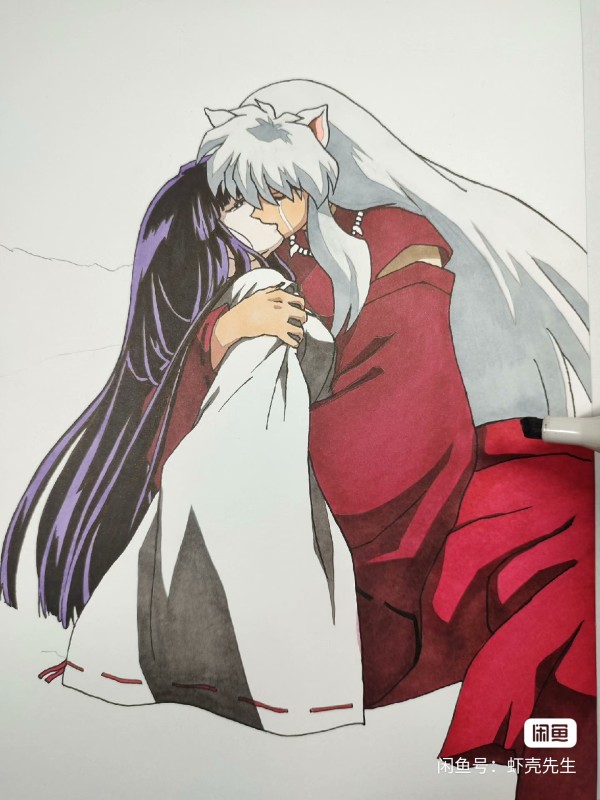 XiaKe's Inuyasha kiss Kikyo goodbye Hand drawing with marker