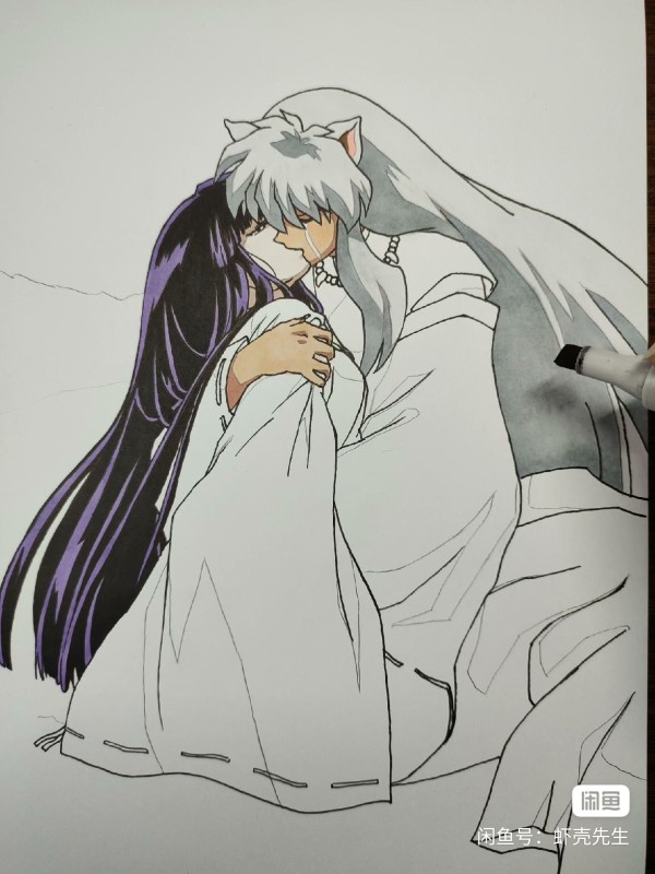 XiaKe's Inuyasha kiss Kikyo goodbye Hand drawing with marker