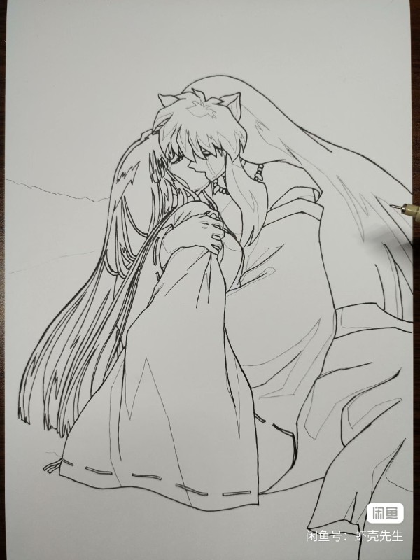 XiaKe's Inuyasha kiss Kikyo goodbye Hand drawing with marker