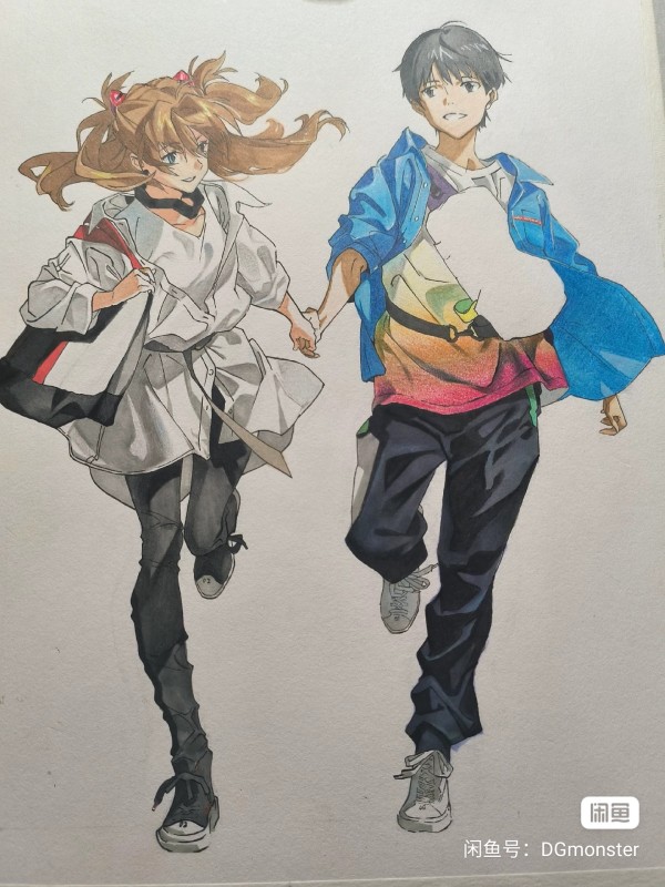 DGmonster's EVA Ikari Shinji and Asuka Langley Soryu Hand drawing with marker