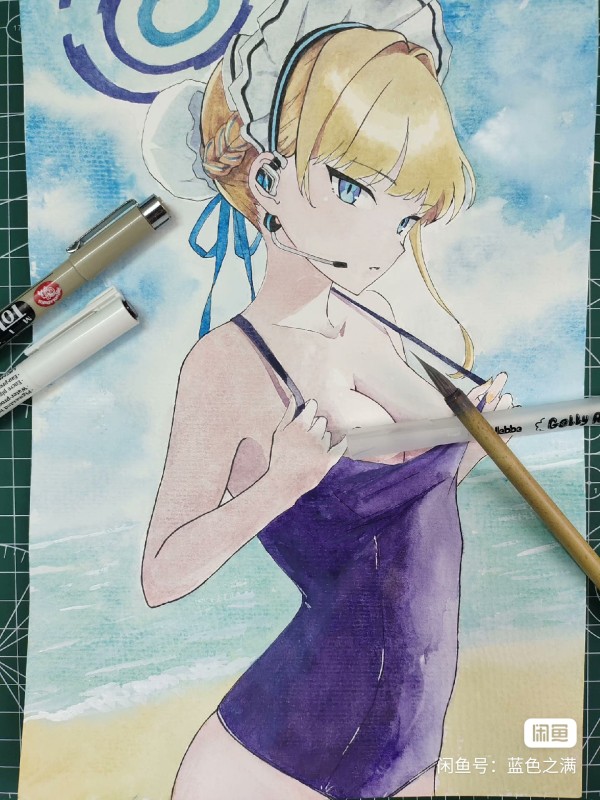 Blue's Blue Archive Asuma Toki in Bikini Hot Sexy Watercolor Painting