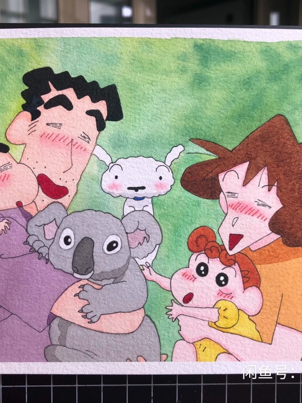 Little's Crayon Shin-chan Family Portrait Watercolor Painting