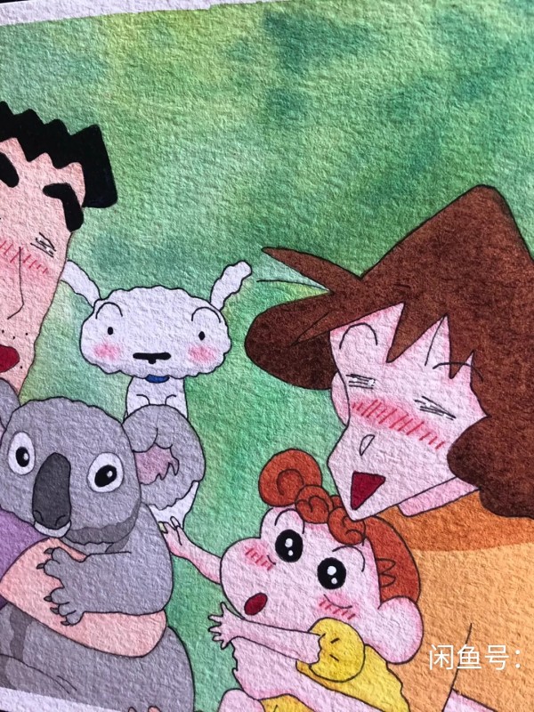 Little's Crayon Shin-chan Family Portrait Watercolor Painting