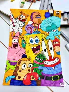 WEIWEI's SpongeBob SquarePants Family Portrait Hand drawing with marker