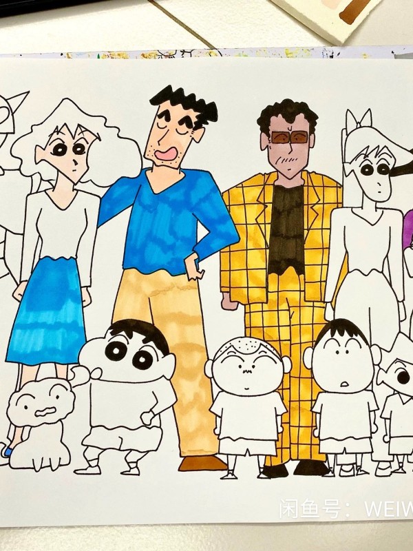 WEIWEI's Crayon Shin-chan Family Portrait Hand drawing with marker