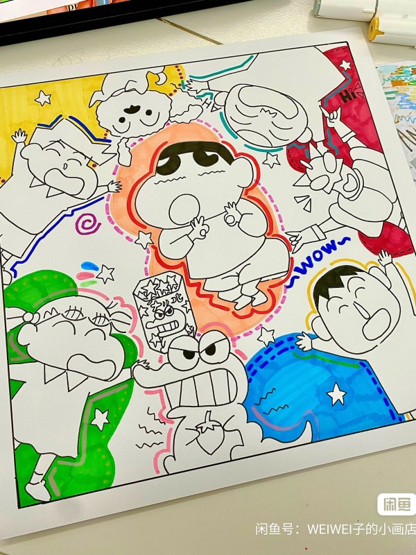 WEIWEI's Crayon Shin-chan and his buddies Hand drawing with marker