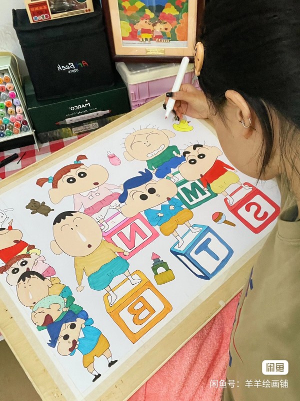 YANGYANG's Crayon Shin-chan and his buddies Hand drawing with marker