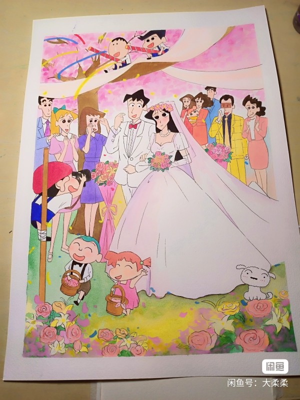 Rourou's Crayon Shin-chan Matsuzaka Ume and Gyouda Tokurou's Wedding Watercolor Painting