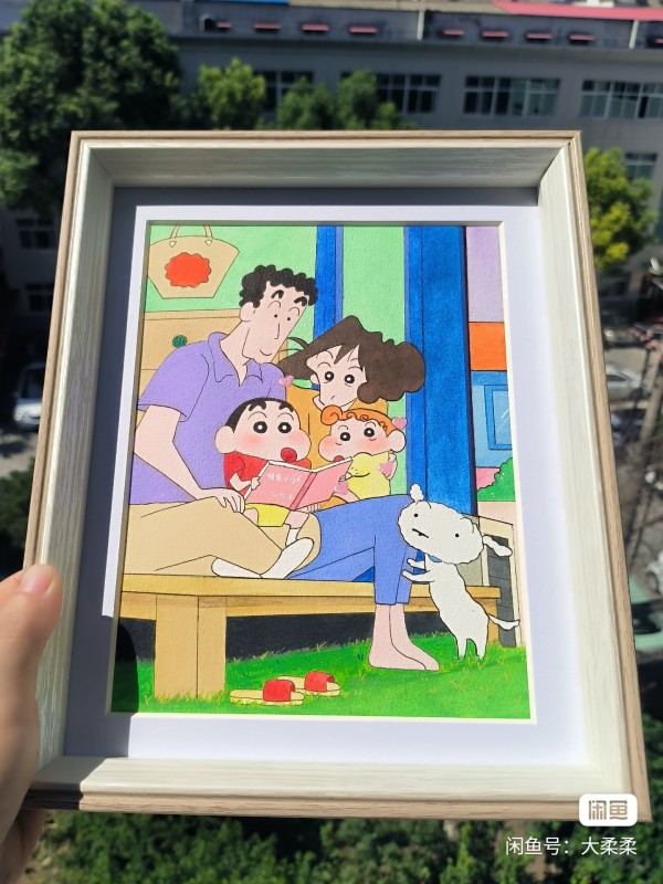 Rourou's Crayon Shin-chan Family Portrait Watercolor Painting
