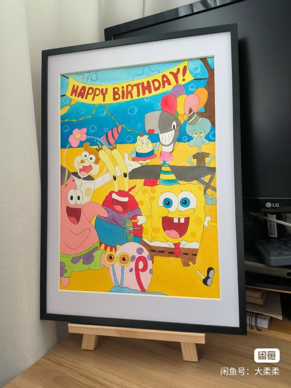 Rourou's SpongeBob SquarePants Happy Birthday Watercolor Painting