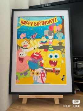 Rourou's SpongeBob SquarePants Happy Birthday Watercolor Painting