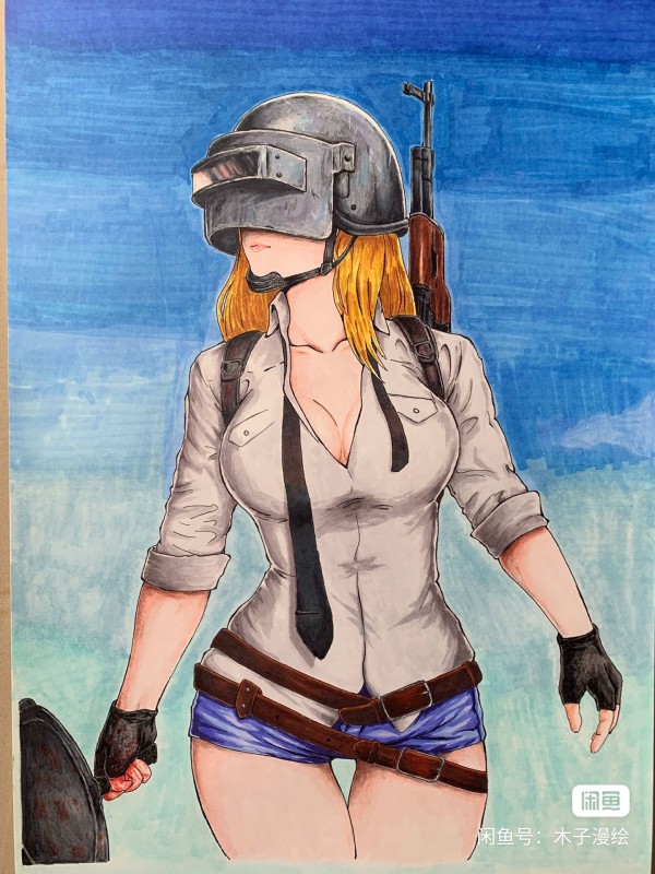 Muzi's PUBG Hot Sexy Helmet girl Hand drawing with Colored Pencil